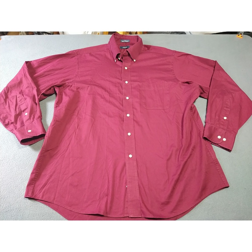 IZOD Button Down Shirt Men 17 34/35 Purple Long Sleeve Preppy College Work Class